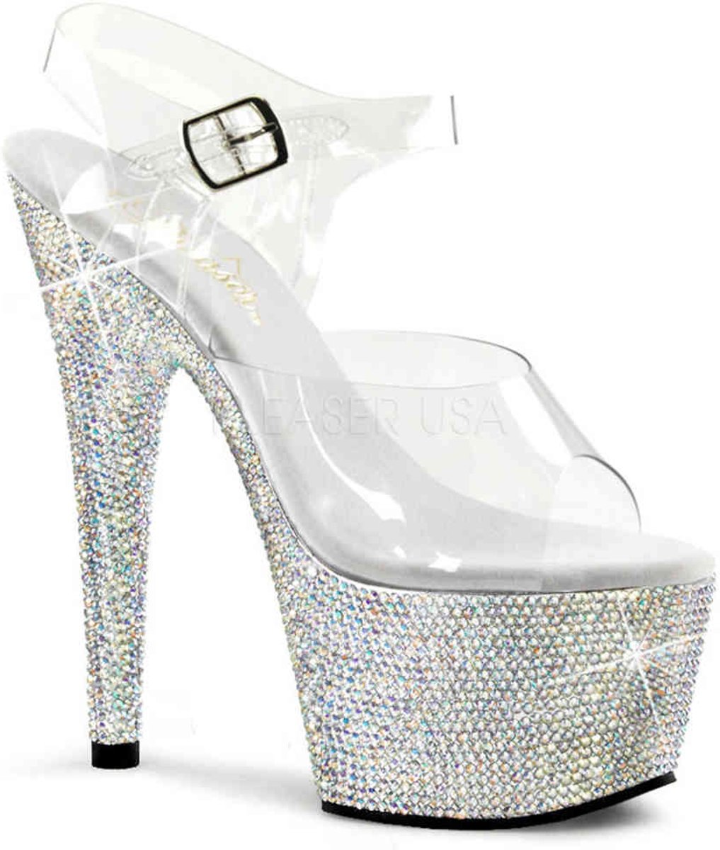 EU 37 = US 7 | BEJEWELED-708DM | 7 Heel, 2 3/4 PF Ankle Strap Sandal w/RS